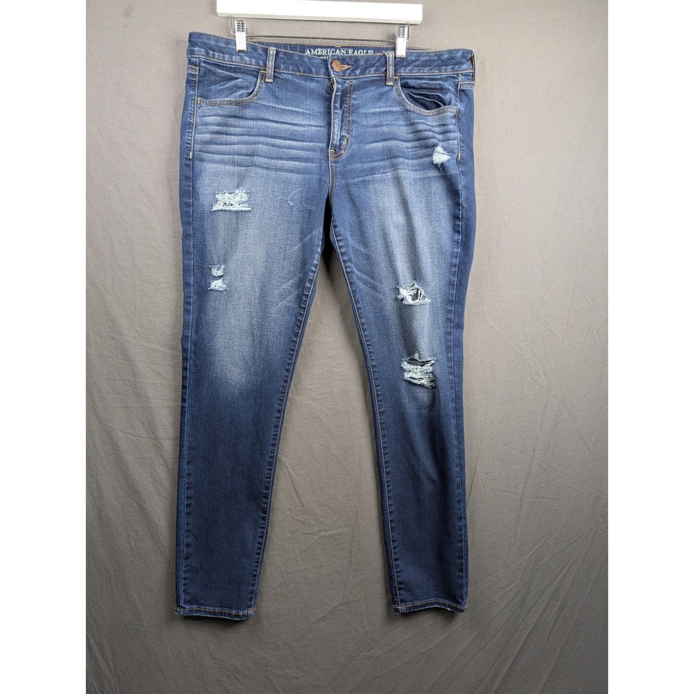 American‎ Eagle Outfitters Jegging Distressed Blue Denim Jeans 18 Long